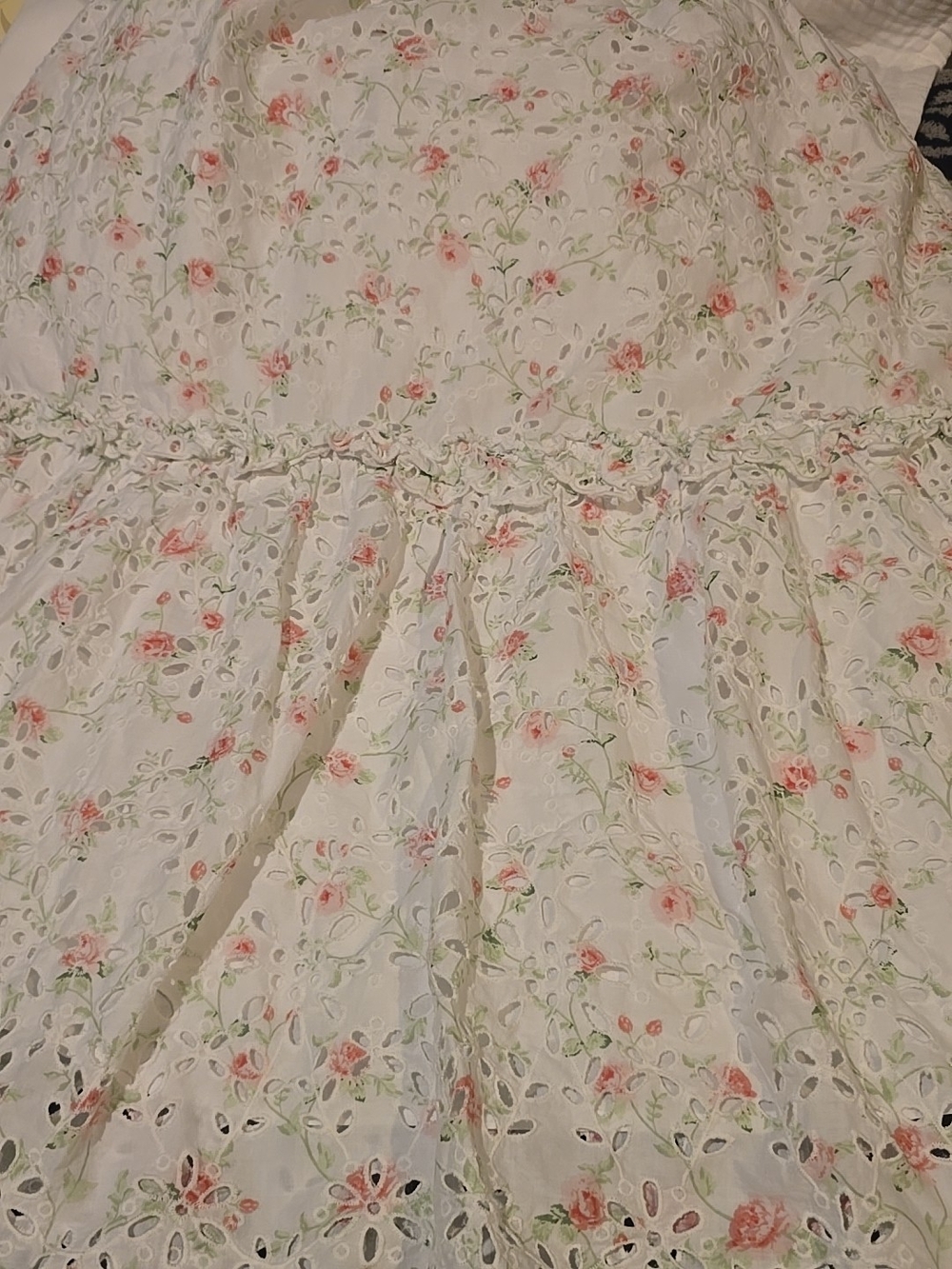 Loveshack Fancy Size 14 100% Cotton White Floral Eyelet Dress with Puff Sleeves - Picture 11 of 16